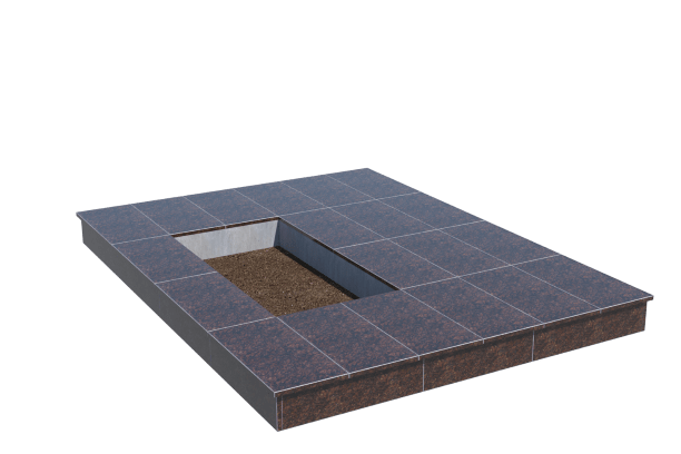 Площадки на могилу в Ставрополе | Площадка с вертикальной (15 см) облицовкой Дымовским гранитом (под цветник)