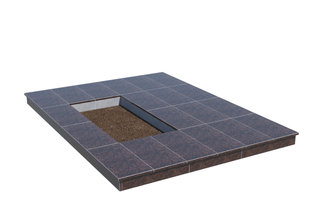 Площадки на могилу в Ставрополе | Площадка с вертикальной (10 см) облицовкой Дымовским гранитом (под цветник)