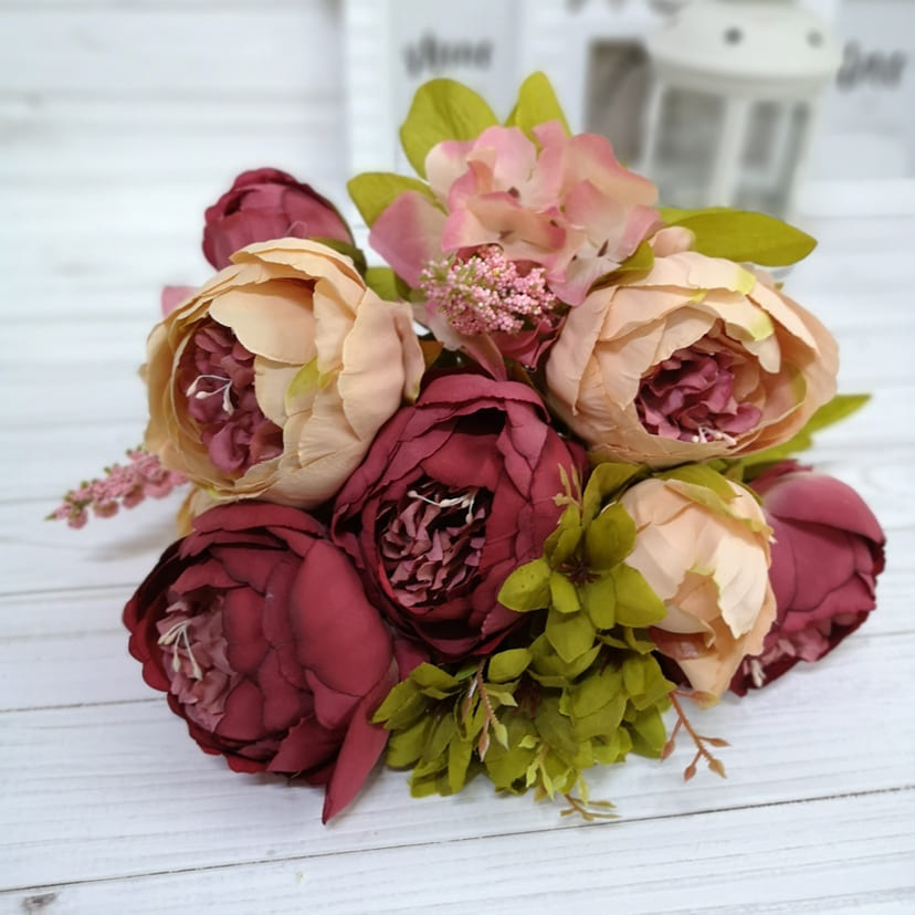 Искусственные цветы в Ставрополе | Цветы искусственные «Пионы», персиково-малиновые, букет