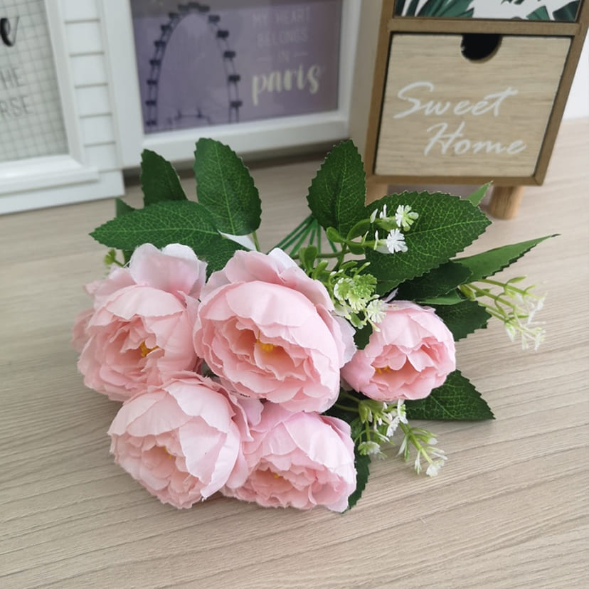 Искусственные цветы в Ставрополе | Цветы искусственные «Минипиончики с гипсофилой», нежно-розовые, букет