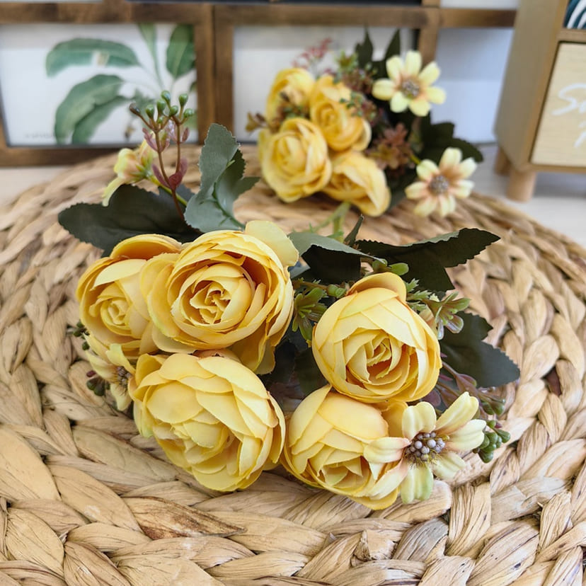 Искусственные цветы в Ставрополе | Цветы искусственные «Камелии с мелкоцветом», желтые, букет