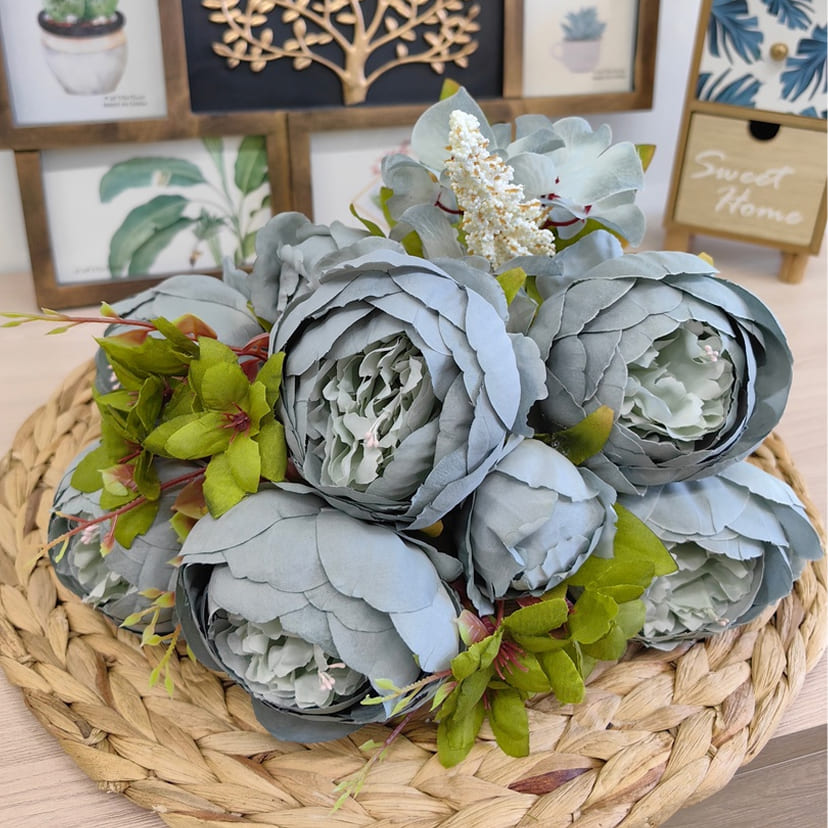 Искусственные цветы в Ставрополе | Цветы искусственные «Пионы», серо-голубые, букет